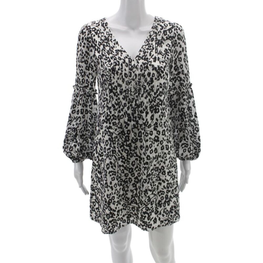 Lilly Pulitzer Womens Black Silk Animal Print Shift Dress Sleeve V-Neck Size 00